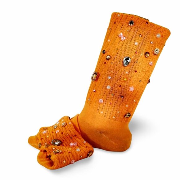 Bold & Bright Yellow Rhinestone Crystal Charm Slouch Junk Socks" Freddie" YS1506 - Picture 3 of 4